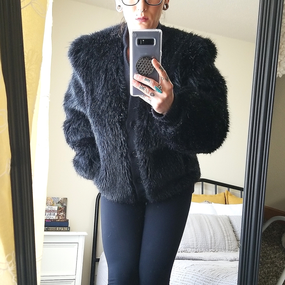 Womens UNION, Lilli Ann Faux Fur Cardigan